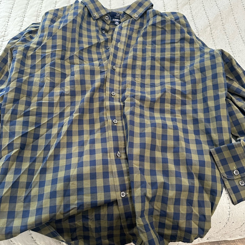 George Men's Olive and Navy Plaid Shirt